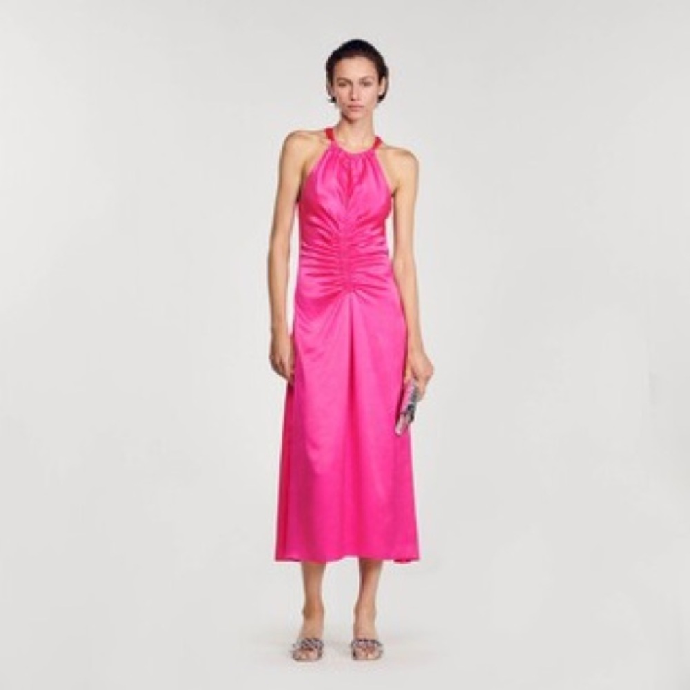 Sandro Pink Halter Midi Sundress for Weddings size 42